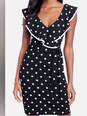 Bebe Black Polka Dot Ruffle Dress